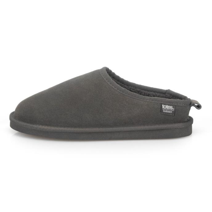 Isotoner® Mens Borg Lined Suede Mule Slipper Grey Extra Image 3